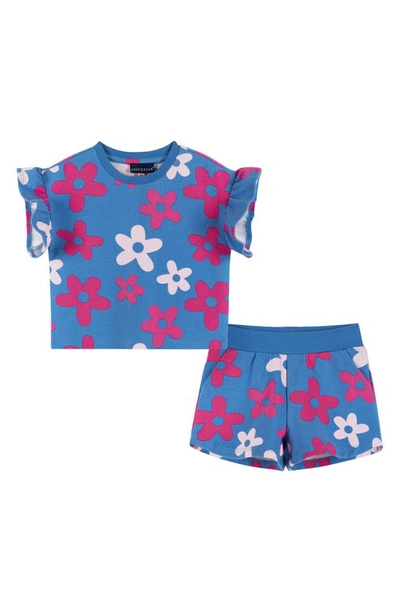 Andy & Evan Kids' Floral Print T-shirt & Shorts Lounge Set In Navy Floral