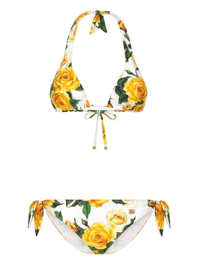 Dolce & Gabbana Rose Print Bikini Clothing In Multicolour