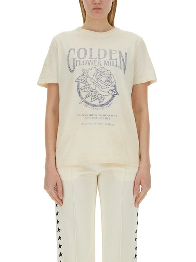 Golden Goose Logo Print T-shirt In Beige