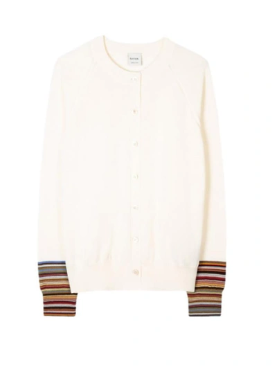 Paul Smith Women's Ivory Cotton-blend Cardigan With 'signature Stripe' Cuffs In White