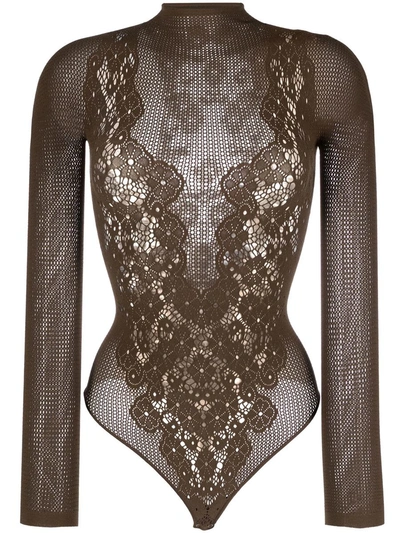 Wolford Bodysuit With Lace In Brown