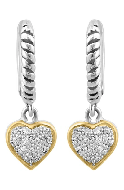 Effy Sterling Silver Hoop & Diamond Heart Dangle Earrings