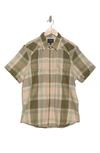 Lucky Brand Herringbone Workwear Western Short Sleeve Button-up Shirt In Olive Plaid