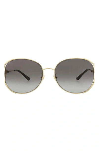 Gucci 59mm Round Sunglasses In Gold Gold Grey