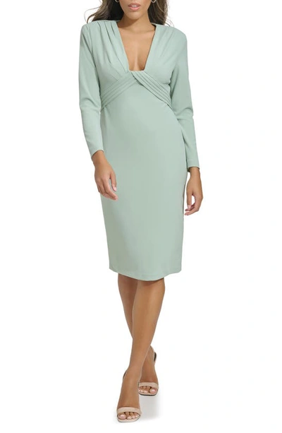 Calvin Klein Pleated Plunge Neck Sheath Dress In Jadeite | ModeSens