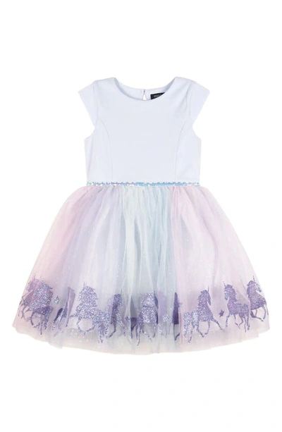 Zunie Kids' Glitter Unicorn Dress In Periwinkle
