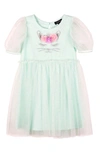 Zunie Kids' Puff Sleeve Glitter Mesh Fit & Flare Dress In Mint
