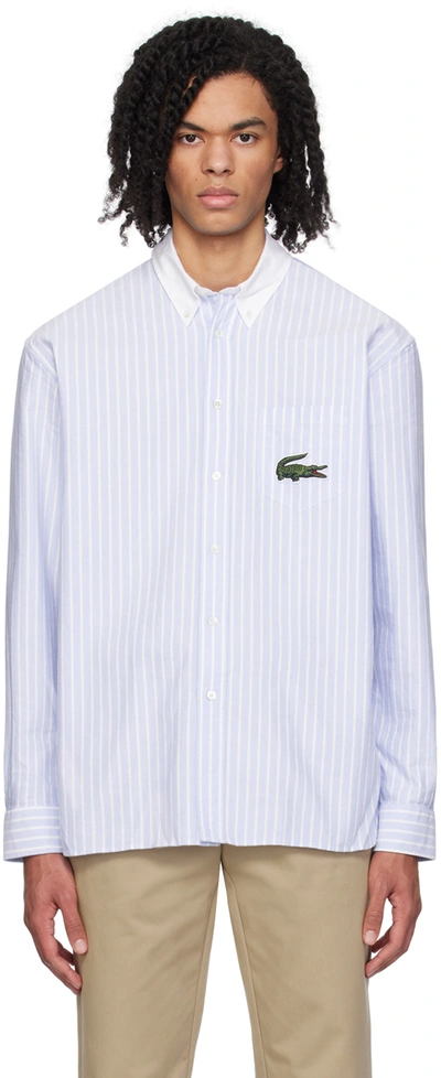 Lacoste Unisex Striped Maxi Croc Contrast Collar Cotton Oxford Shirt - Xxl In Blue