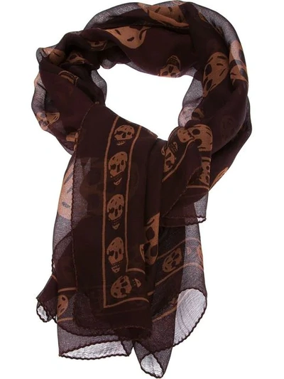 Alexander Mcqueen Skull Print Scarf In Brown