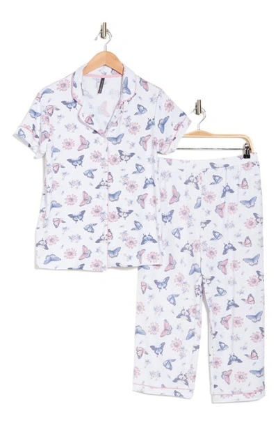 Jaclyn Notch Collar & Cropped Pajama Set In What Allie Butterflies