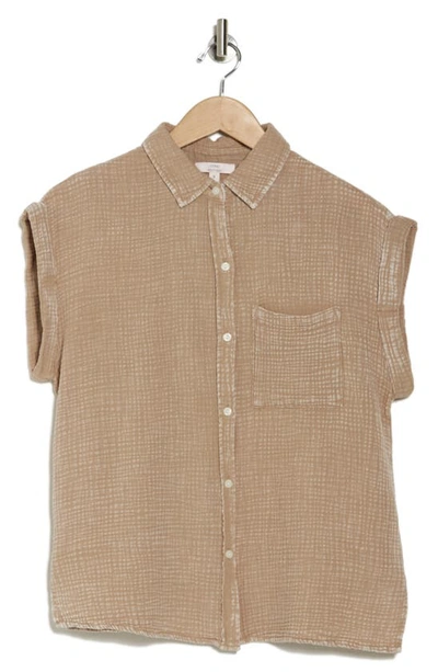 Como Vintage Washed Cotton Gauze Button-up Camp Shirt In Simply Taupe