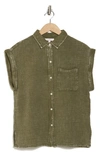 Como Vintage Washed Cotton Gauze Button-up Camp Shirt In Dusty Olive