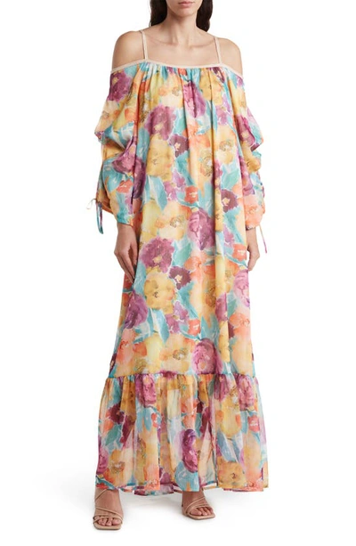 By Design Mira Cold Shoulder Maxi Dress In Watercolor Floral