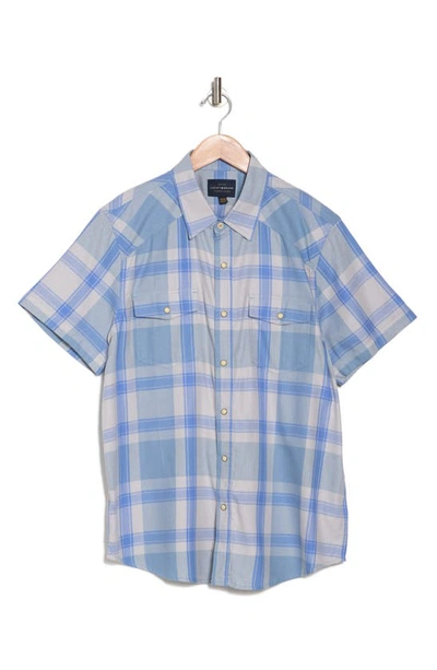 Lucky Brand Herringbone Workwear Western Short Sleeve Button-up Shirt In Light Blue Paid