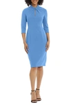 Donna Morgan Crepe Three-quarter Sleeve Sheath Dress In Blue Bonnet