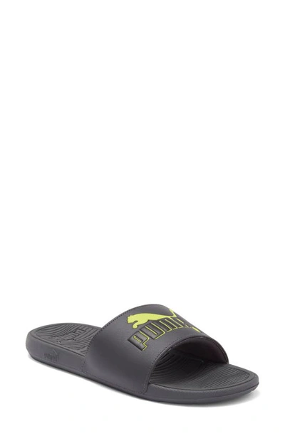 Puma Cool Cat 2.0 Slide Sandal In Dark Coal- Black-lime