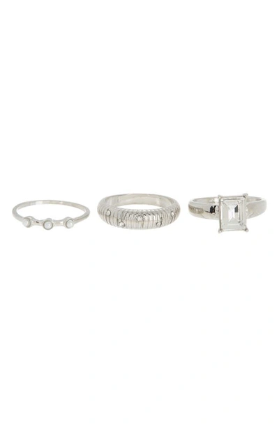 Nordstrom Rack 3-pack Assorted Crystal & Imitation Pearl Rings In Clear- White- Gold