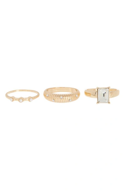 Nordstrom Rack 3-pack Assorted Crystal & Imitation Pearl Rings In Clear- White- Rhodium