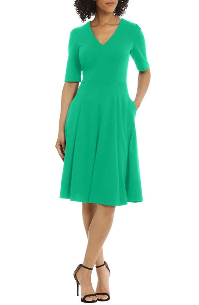 Donna Morgan V-neck Fit & Flare Dress In Bright Jade