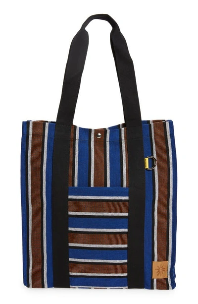 Goodee Efi Bassi Cotton Canvas Market Tote In Blue And Rust Stripe