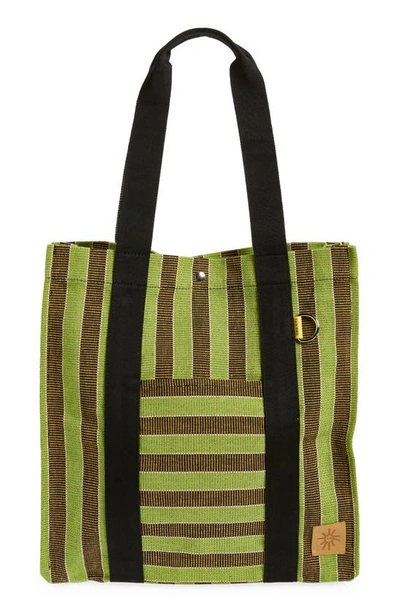 Goodee Efi Bassi Cotton Canvas Market Tote In Green And Mimosa Stripe