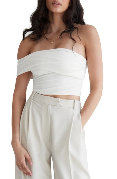 Re Ona Athena Off The Shoulder Crop Top In White