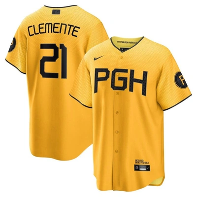 Nike Dressing Gownrto Clemente Gold Pittsburgh Pirates City Connect Replica Player Jersey