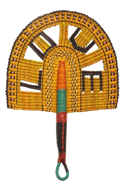 Goodee X Baba Tree Bolga Straw Fan In Yellow Multicolor