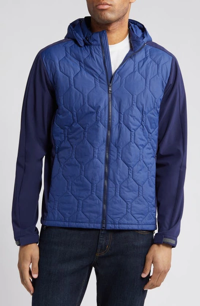 Peter Millar Rush Water Resistant Mixed Media Jacket With Removable Hood In Sport Navy/ Navy