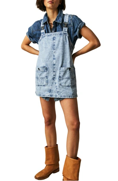 Free People Denim Dungaree Minidress In All Faded Out