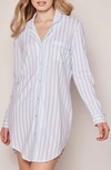 Petite Plume Stripe Long Sleeve Pima Cotton Nightshirt In White