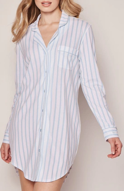 Petite Plume Stripe Long Sleeve Pima Cotton Nightshirt In White