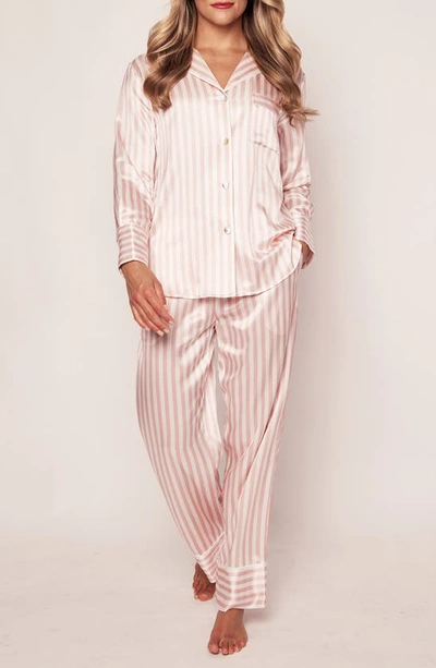 Petite Plume Stripe Mulberry Silk Pajamas In Pink