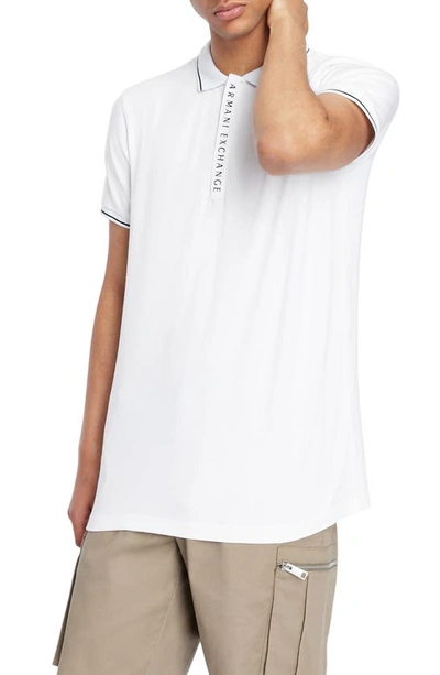 Armani Exchange Slim Fit Tipped Logo Placket Polo In White