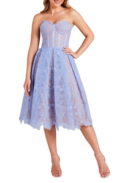 Nadine Merabi Olivia Strapless Lace Dress In Blue