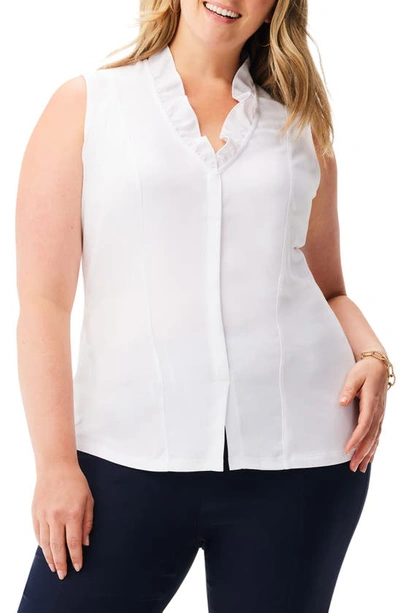 Nic + Zoe Ruffle Around Mixed Media Sleeveless Top In Paper White