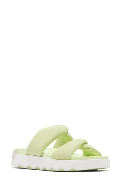 Sorel Viibe Twist Slide Sandal In Luminous Lime/ Whitened Pink