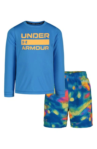Under Armour Kids' Tropical Flare Two-piece Rashguard Swimsuit In Viral Blue