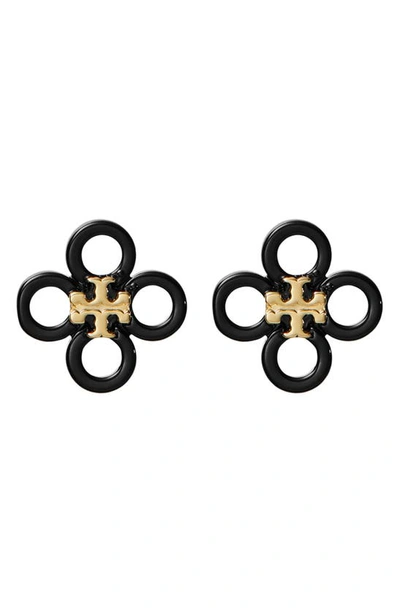 Tory Burch Small Kira Enamel Clover Stud Earrings In Tory Gold Black