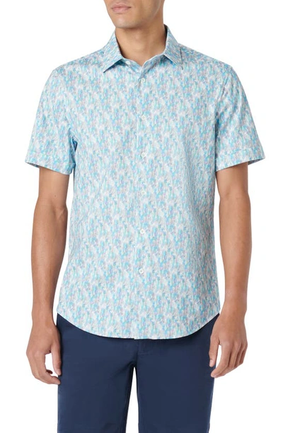 Bugatchi Miles Ooohcotton® Aquarelle Pineapple Short Sleeve Button-up Shirt In Azure
