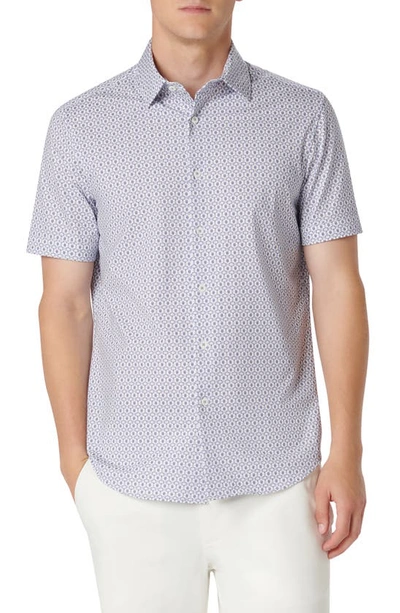 Bugatchi Miles Ooohcotton® Geometric Short Sleeve Button-up Shirt In Lilac