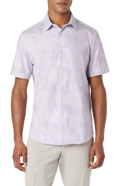 Bugatchi Miles Ooohcotton® Geometric Short Sleeve Button-up Shirt In Berry