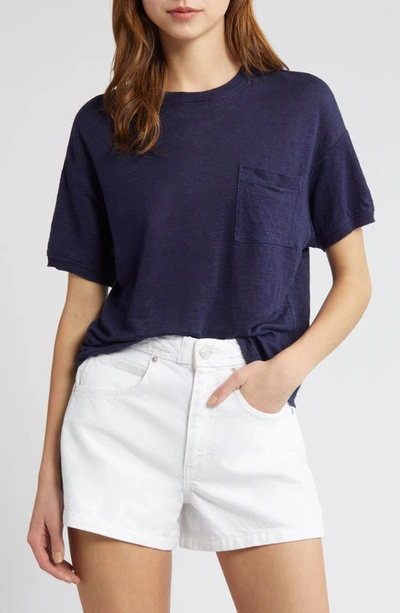 Frame Pocket Organic Linen T-shirt In Navy