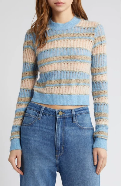 Frame Mixed Stitch Crewneck Sweater In Blue