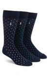Polo Ralph Lauren Pindot Assorted 3-pack Dress Socks In Blue Navy