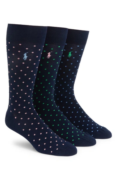 Polo Ralph Lauren Pindot Assorted 3-pack Dress Socks In Blue