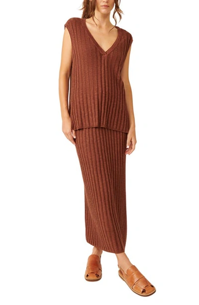 Free People Veda Cotton Blend Sleeveless Sweater & Skirt Set In Brown Owl