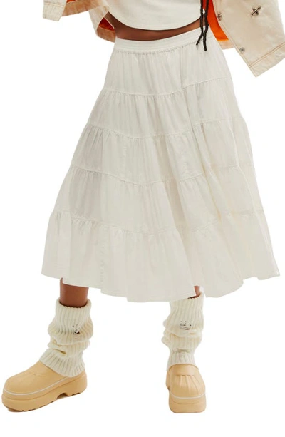 Free People Full Swing Tiered Cotton Blend Midi Skirt In Ivory
