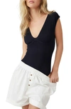 Free People Meg Rib Bodysuit In Black