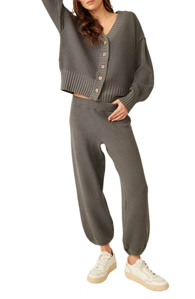 Free People Hailee Waffle Stitch Cardigan & Pants In Grey